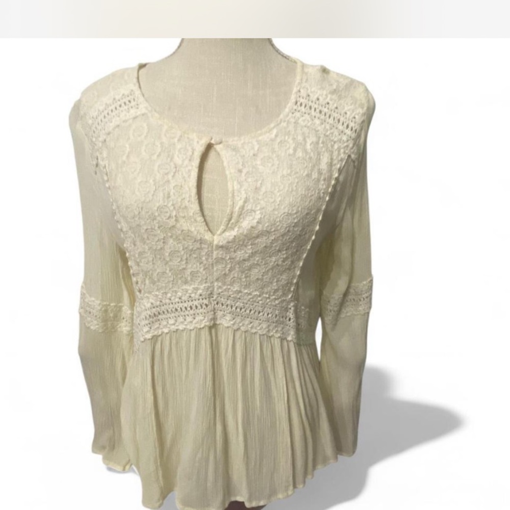 Hollister Cream Long Sleeve Embellished Peplum Blouse